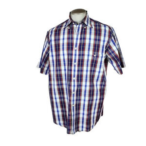Paul &  Shark Yachting Plaid Short Sleeve Button Front Shirt White Blue Size 41